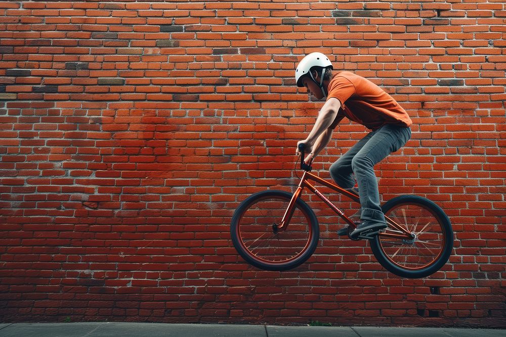 BMX rider brick wall architecture.