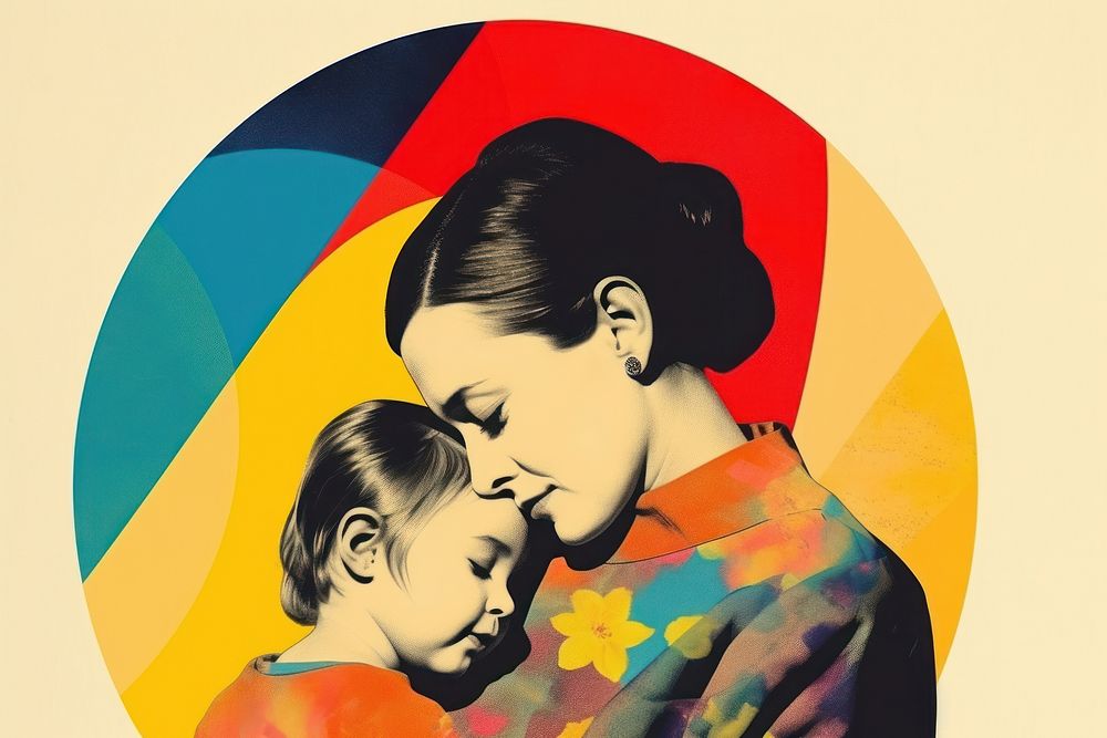 Collage Retro dreamy mother and child portrait adult baby.