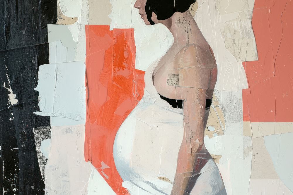 Abstract woman pregnant ripped paper art painting creativity.
