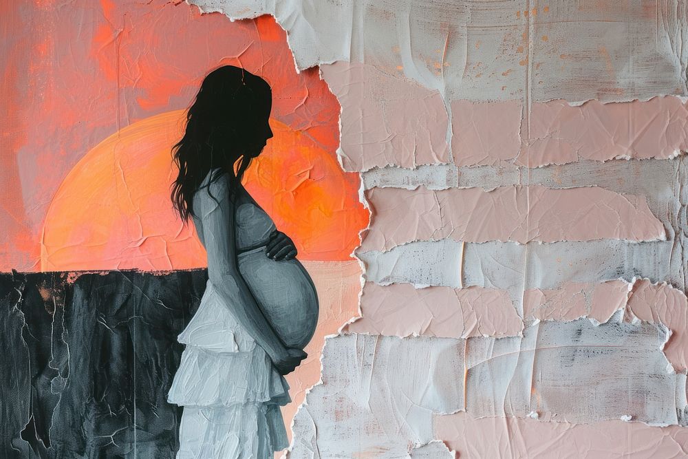 Abstract woman pregnant ripped paper art painting adult.
