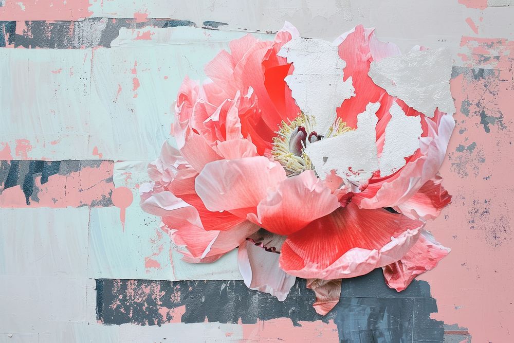 Abstract peony ripped paper flower petal plant.
