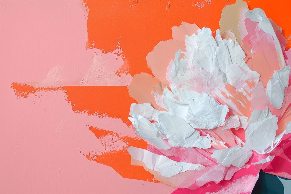 Abstract peony ripped paper flower plant art.