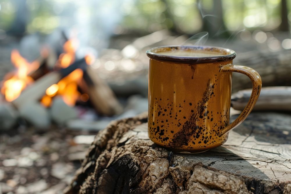 Coffee mug outdoors drink fire.