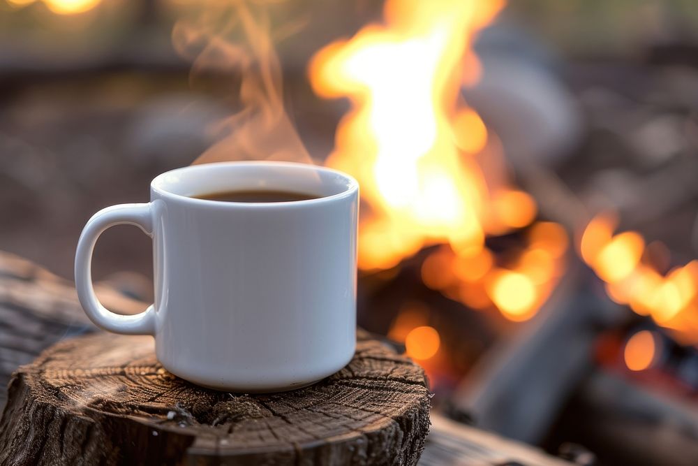 Coffee mug fire outdoors drink.