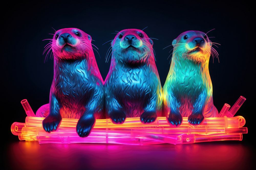 Otters neon animal mammal.