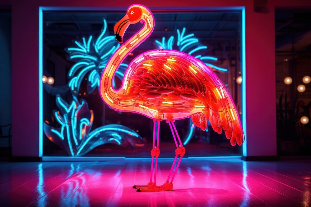 Flamingo light animal neon.