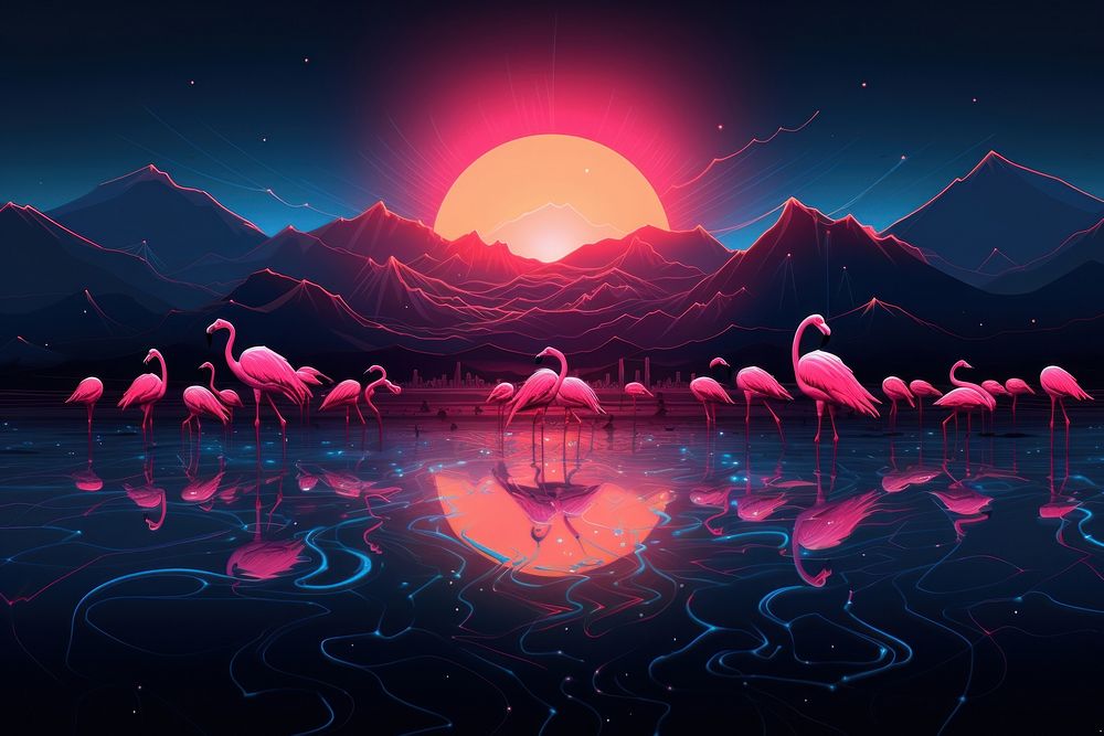 Flamingos outdoors nature night.