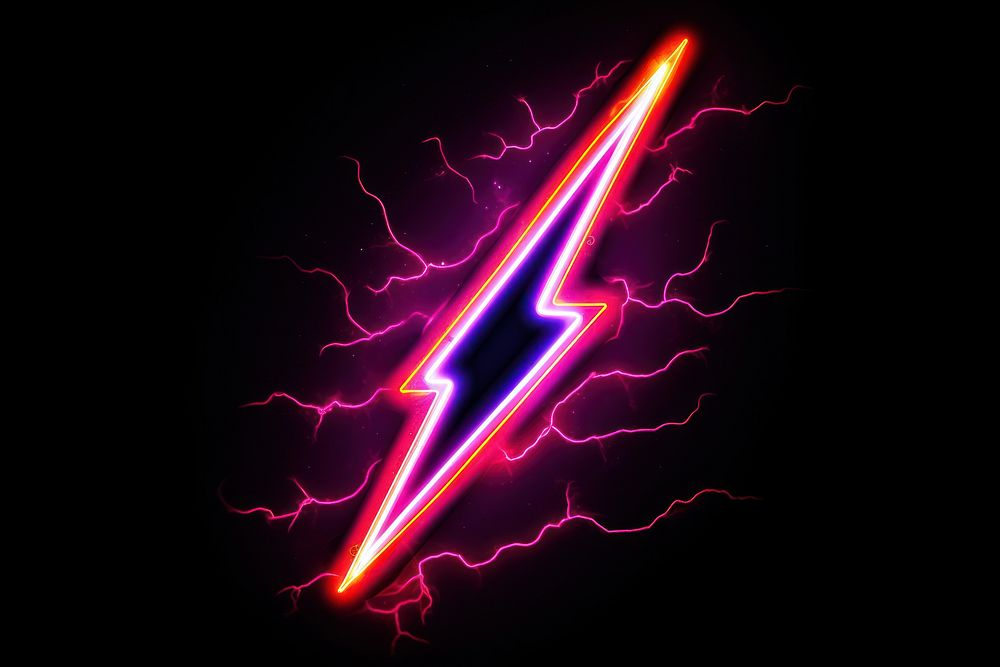 Lightning icon neon thunderstorm illuminated.