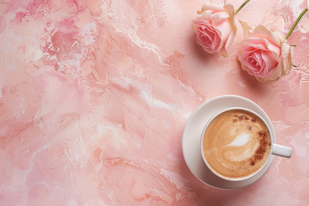 Coffee mug rose cappuccino flower.