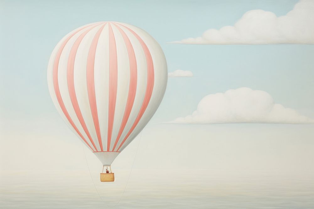 Painting of big balloon in sky aircraft vehicle transportation.