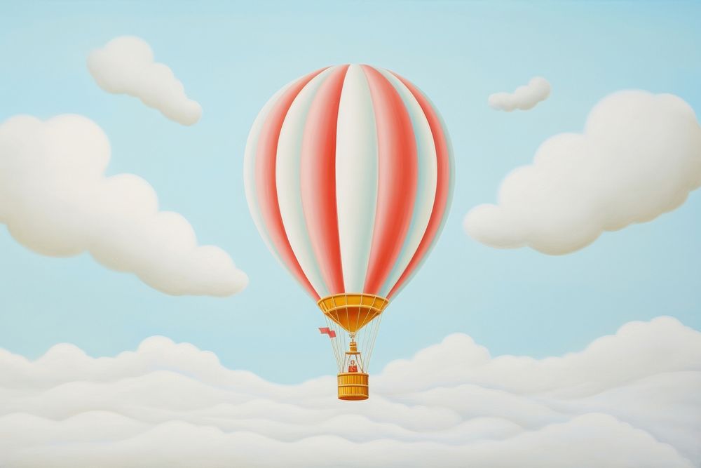 Painting of big balloon in sky backgrounds aircraft vehicle.