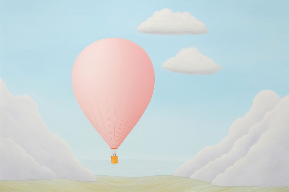 Painting of big balloon in sky aircraft transportation creativity.