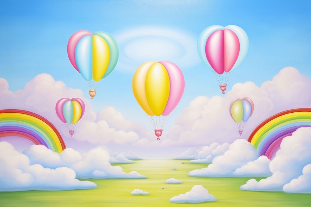 Painting of big balloons on sky backgrounds aircraft outdoors.