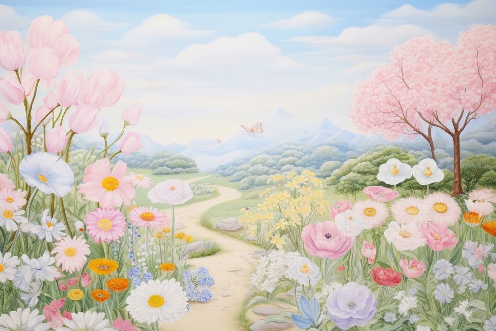 Painting of flower garden outdoors nature plant.