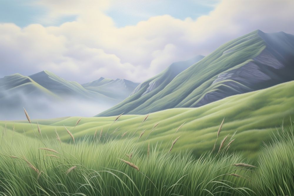 Painting of grass landscape grassland outdoors.
