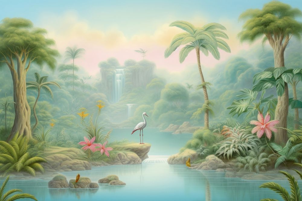 Painting of jungle landscape outdoors nature.