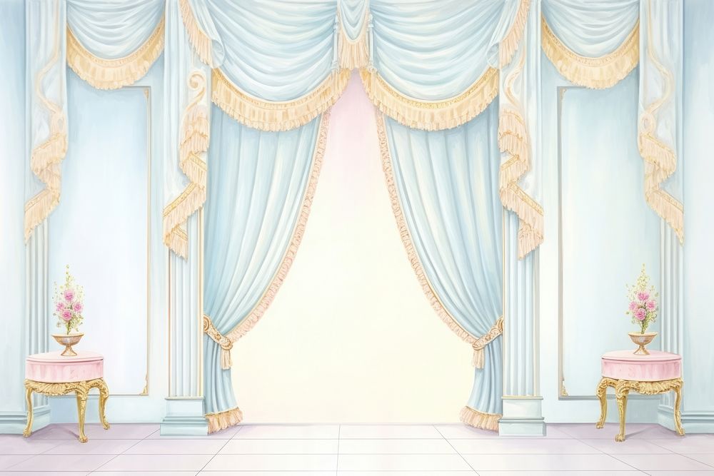 Painting of luxury curtain backgrounds furniture architecture.