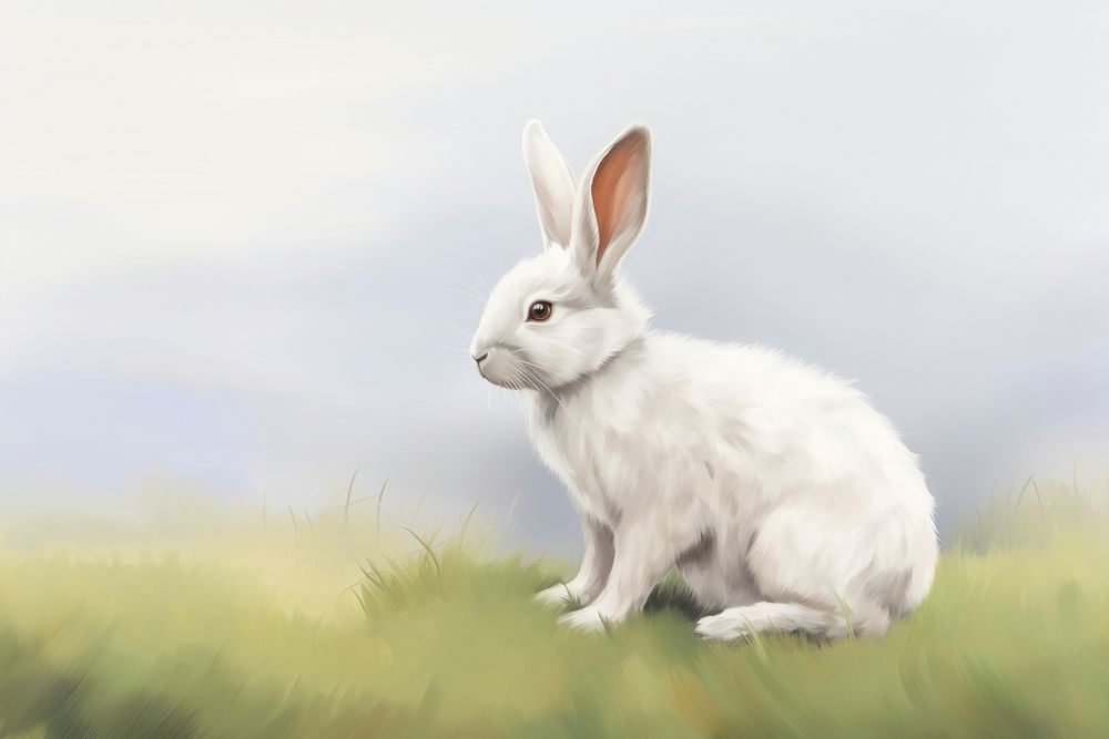 Painting of rabbit on grass animal mammal rodent.