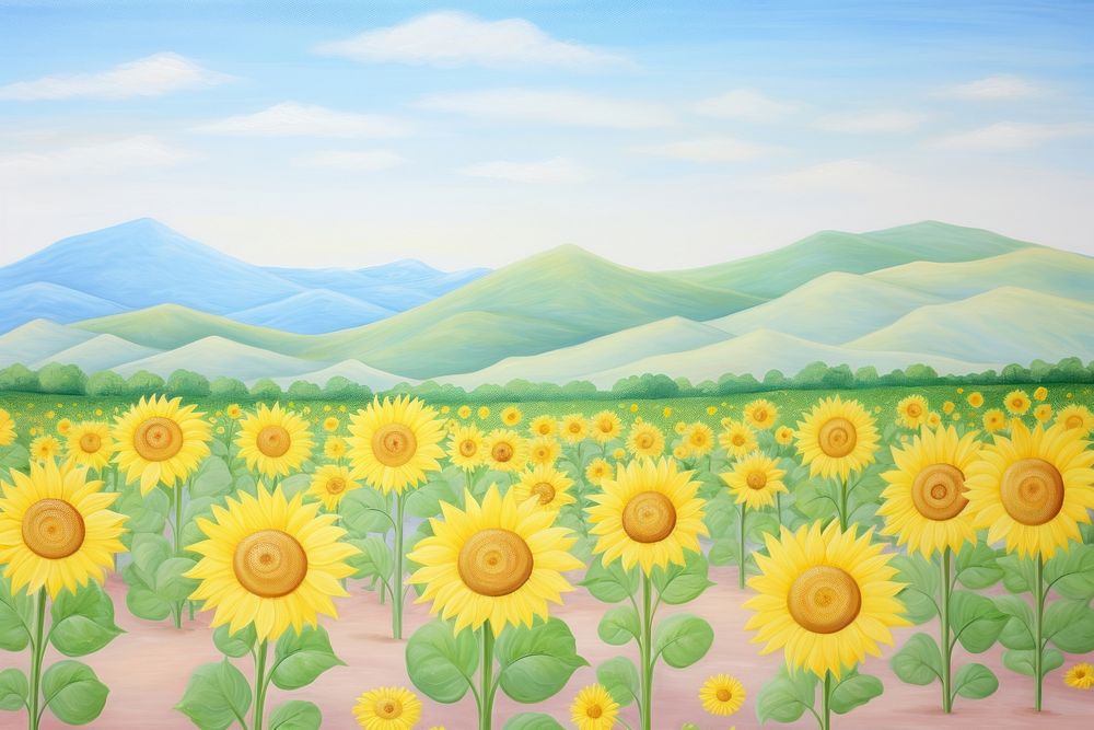Painting of sunflower field backgrounds outdoors nature.