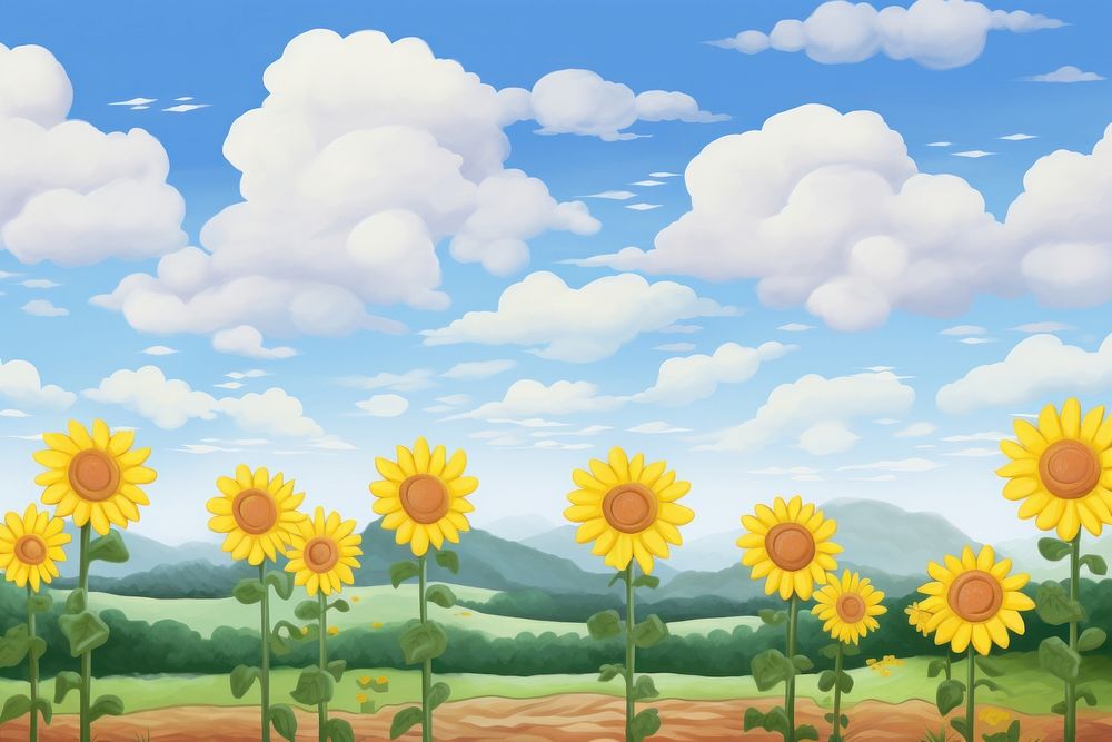 Painting of sunflower field backgrounds landscape outdoors.