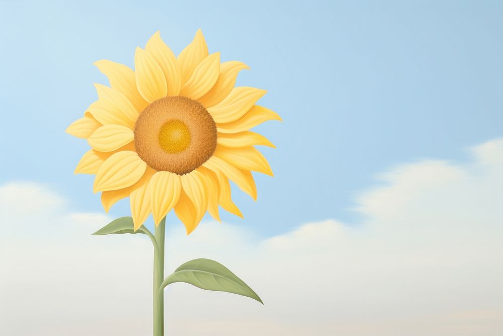 Painting of sunflower with brighten day outdoors plant inflorescence.