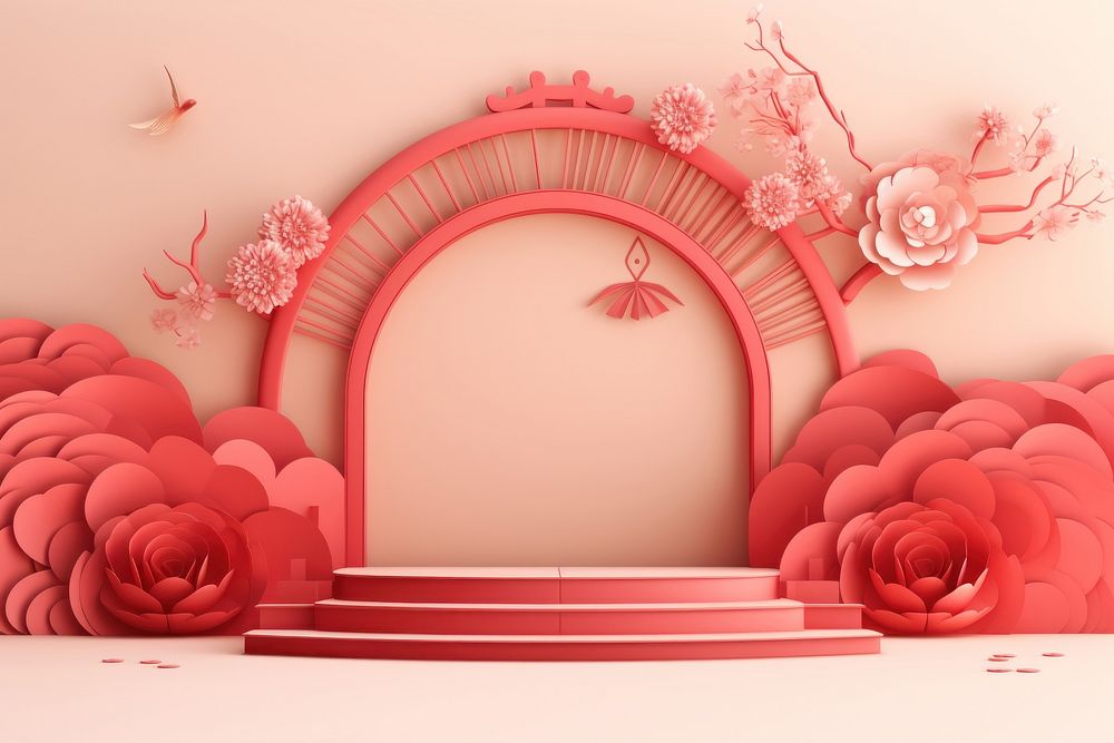 Chinese newyear podium backdrop flower plant rose.