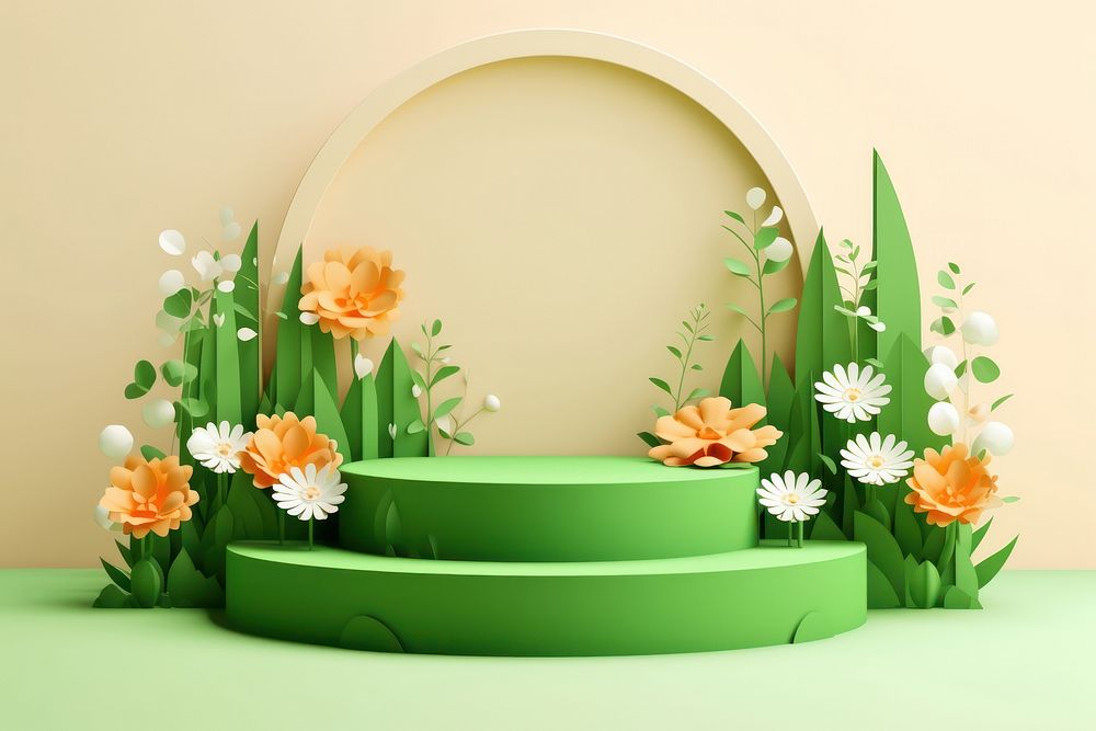 Garden with podium backdrop flower green plant.