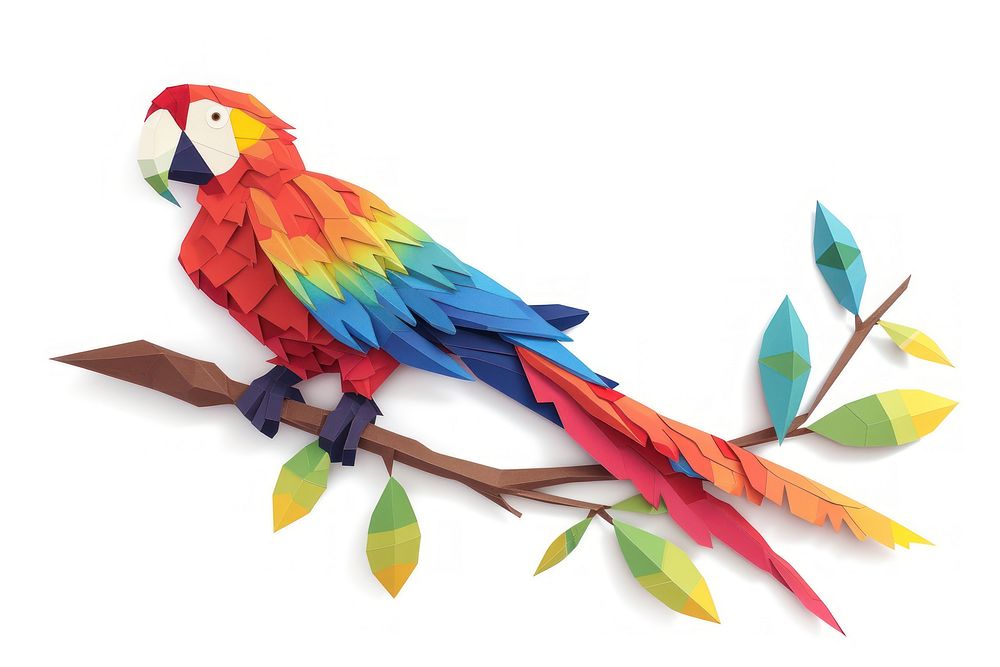 Parrot on a branch animal bird white background.