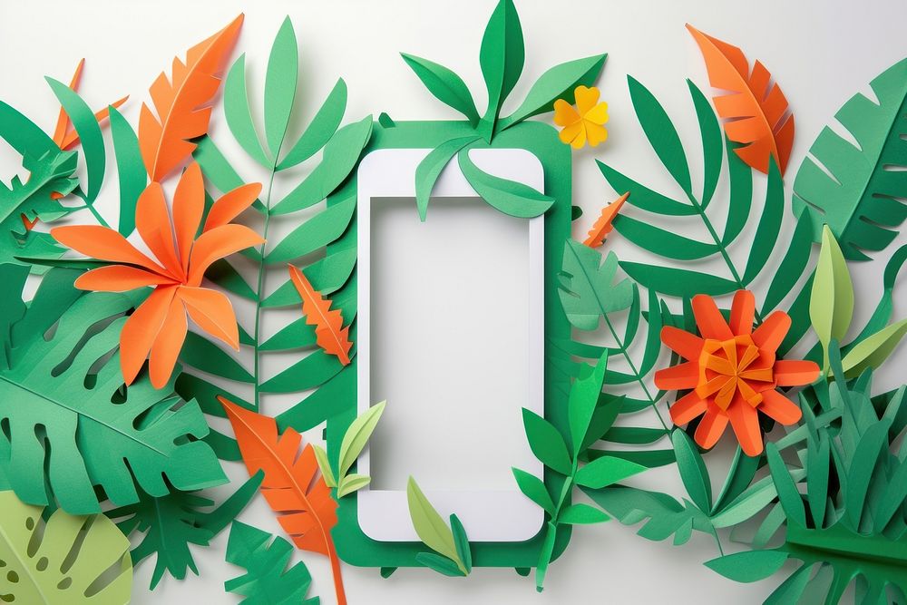 Touchscreen phone plant paper leaf.