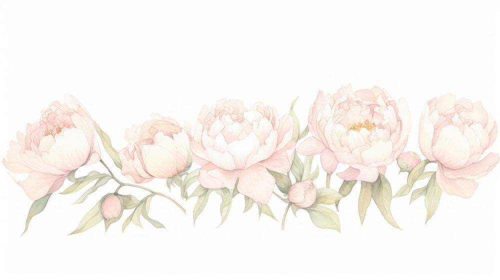 Peonies divider watercolour illustration flower plant rose.