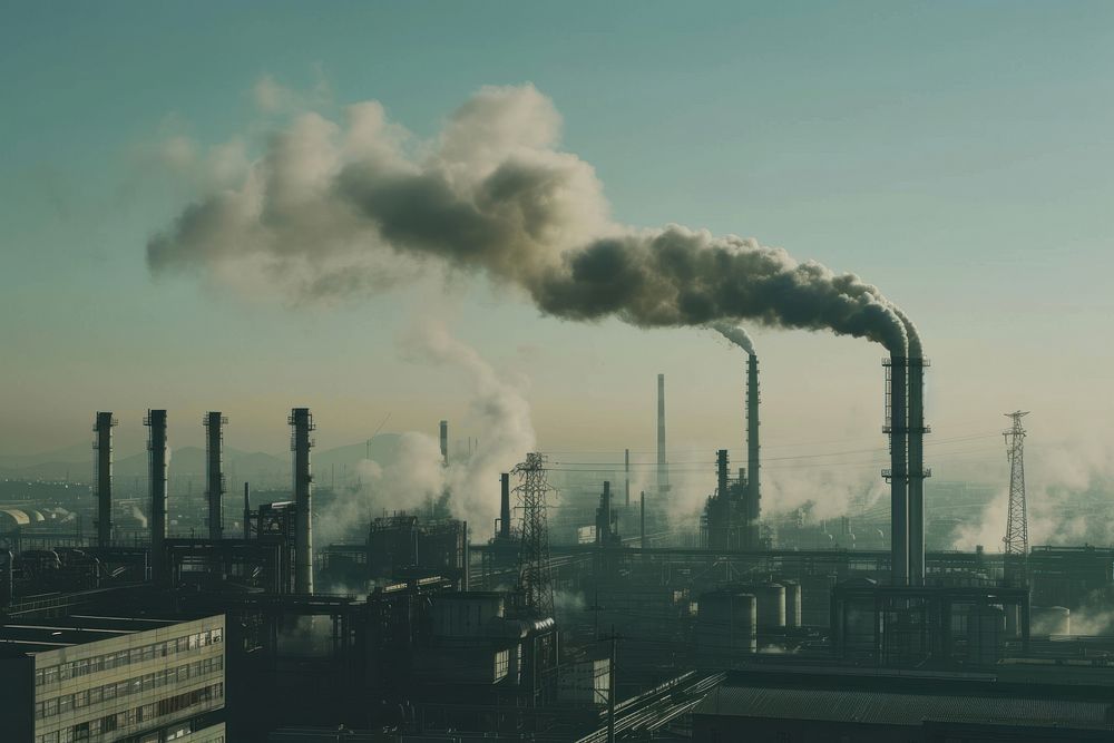 The factory is emitting toxic fumes architecture pollution outdoors.