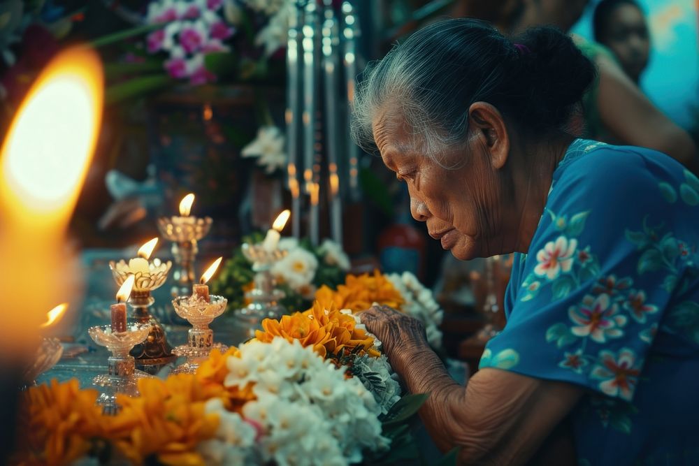Thai people crying at the Thai funeral candle adult spirituality.