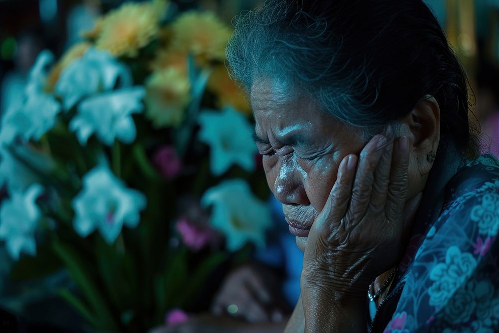 Thai people crying at the Thai funeral worried adult sad.