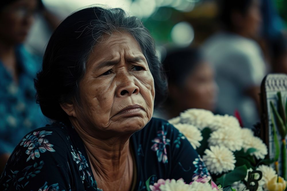 Thai people crying at the Thai funeral worried adult sad.