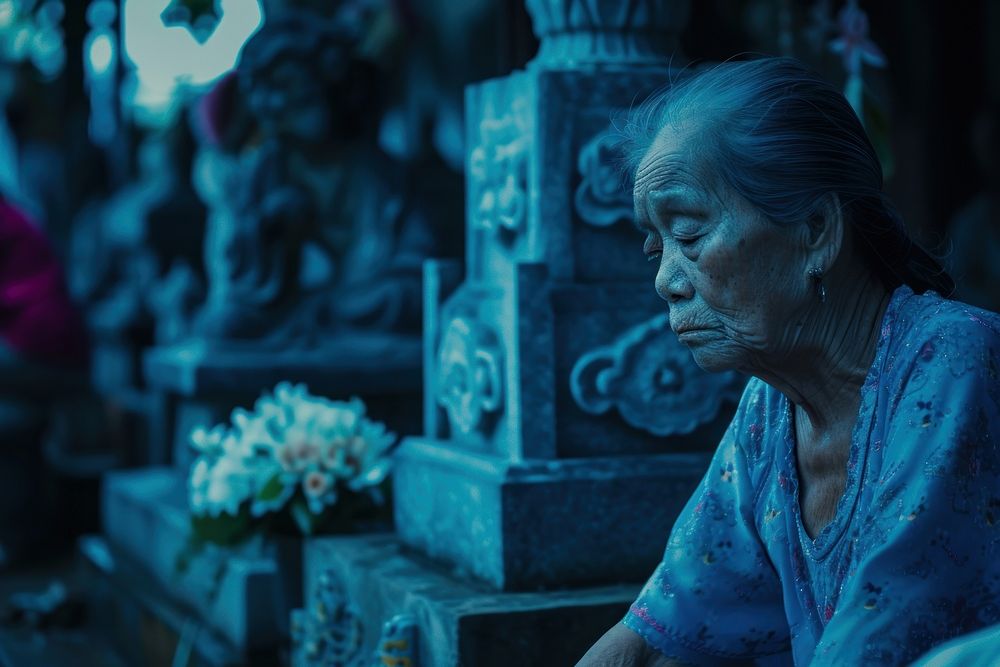 Thai people crying at the Thai grave adult contemplation spirituality.