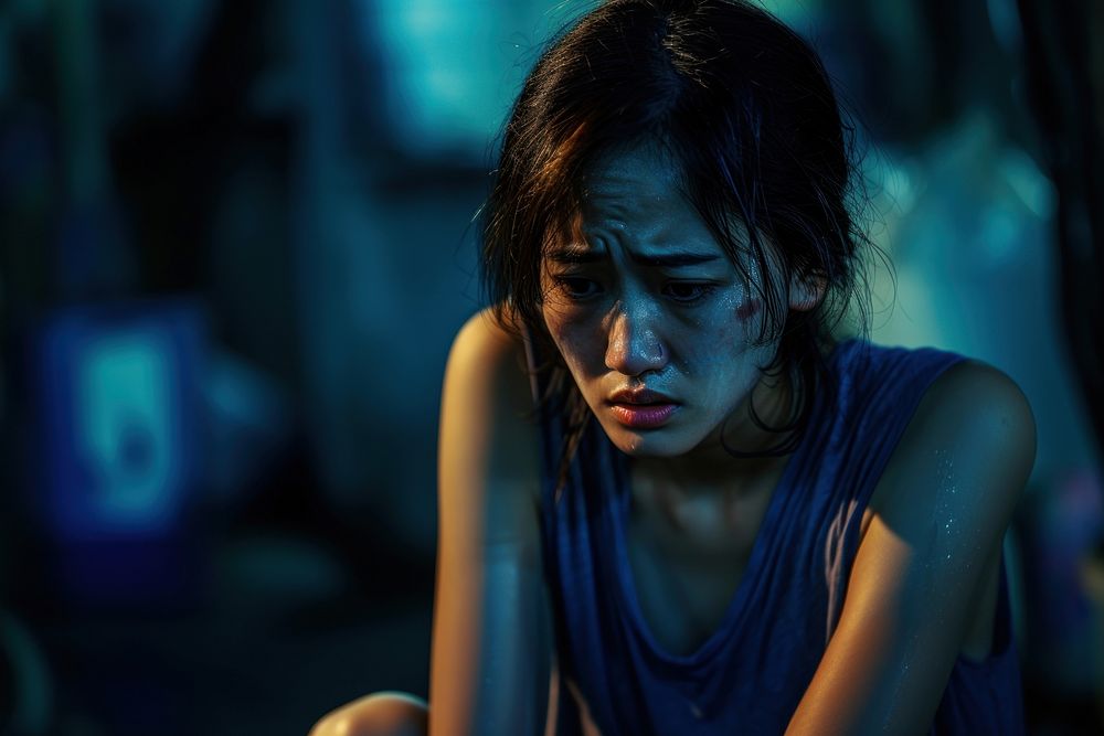 Thai woman crying with male worried photo sad.
