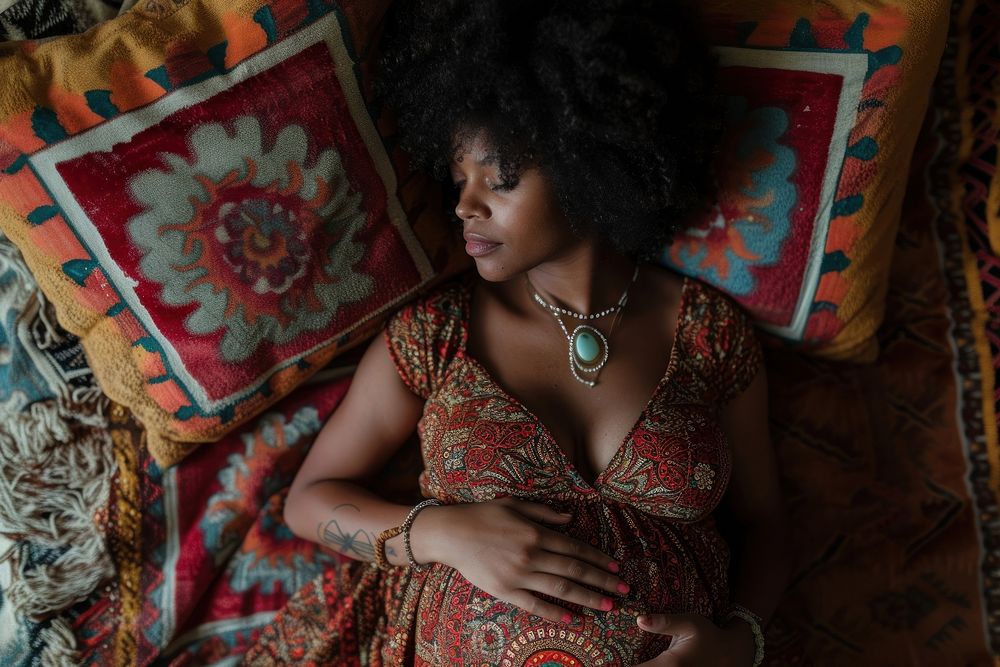 Black woman pregnant furniture jewelry adult.
