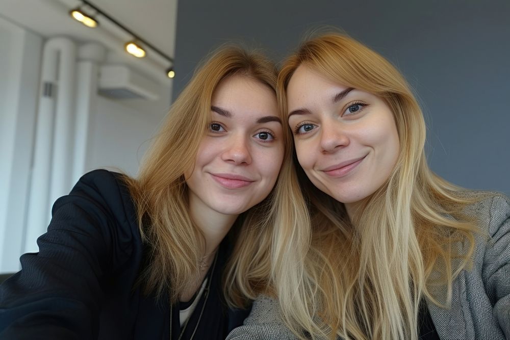 2 women friends portrait selfie headshot.