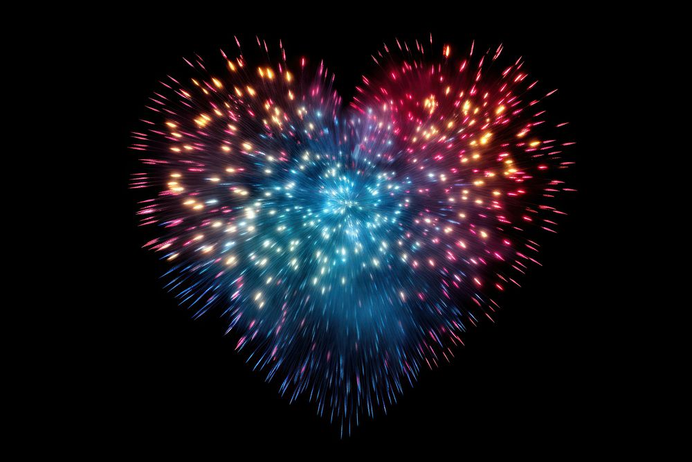 Fireworks colorful heart shape outdoors night illuminated.