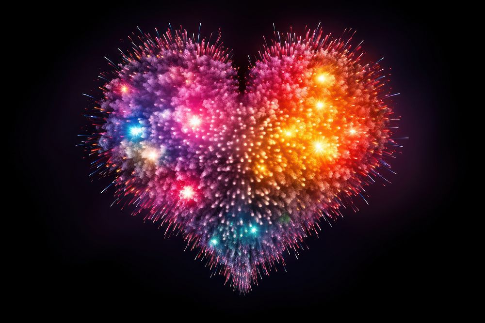 Fireworks colorful heart shape illuminated celebration chandelier.