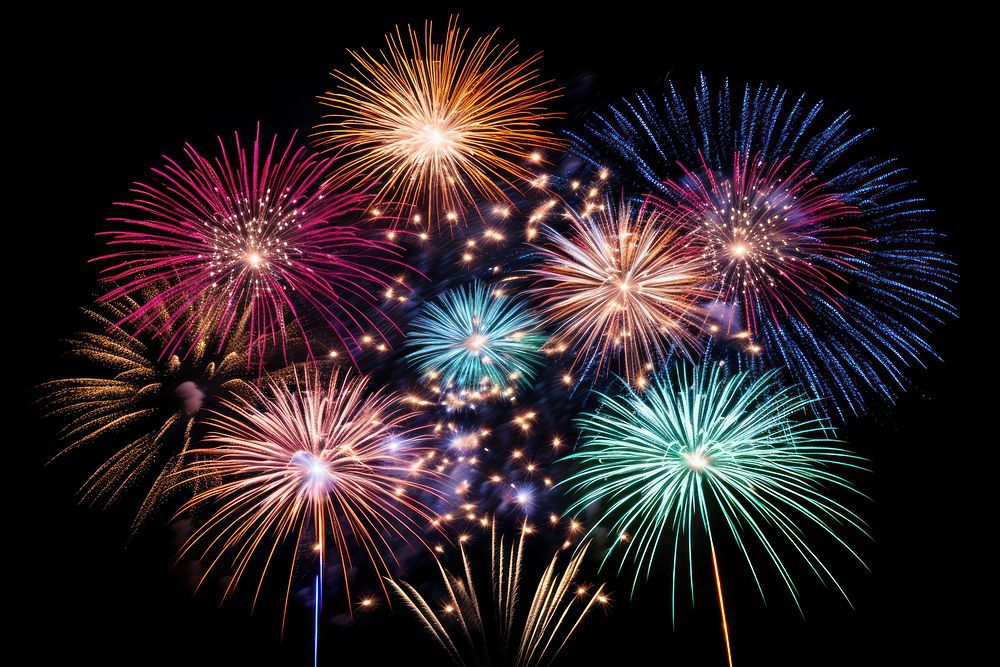 Fireworks colorful on black sky outdoors illuminated celebration.