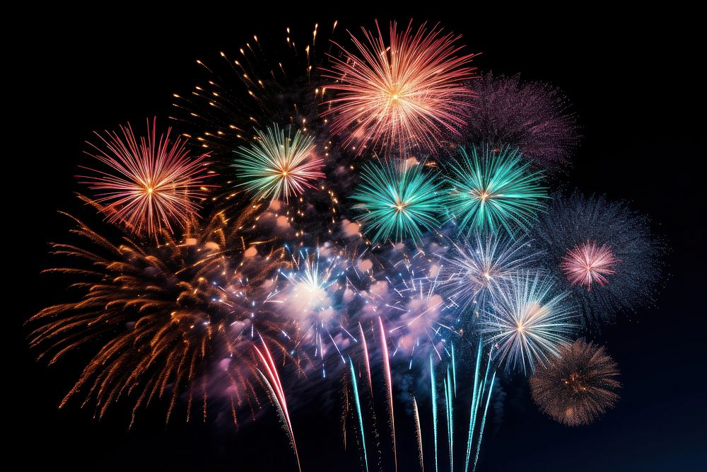 Fireworks colorful on black sky outdoors illuminated celebration.