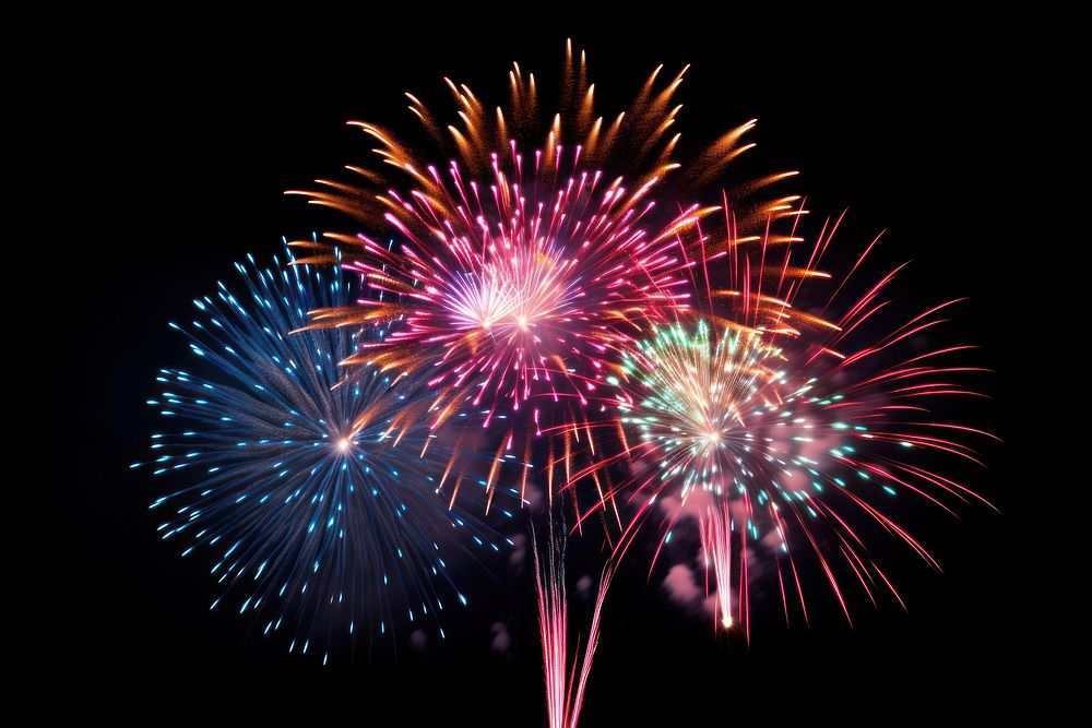 Fireworks colorful on black sky outdoors night illuminated.