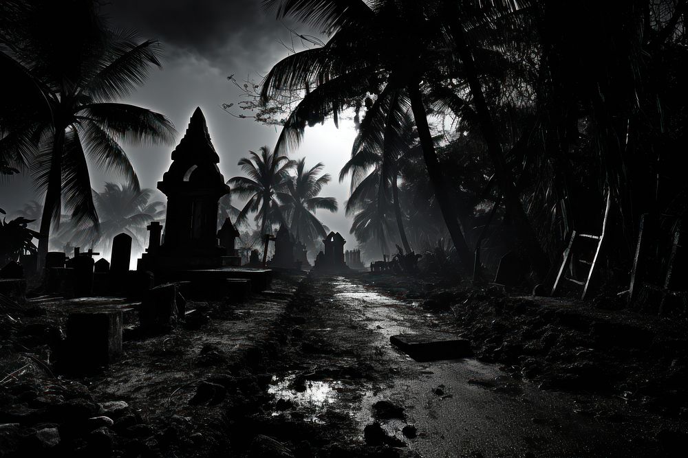 Graveyard in Thailand outdoors nature night.