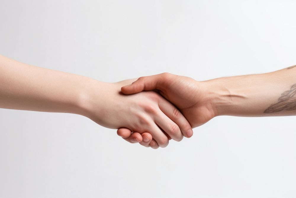 Holding hands handshake white background togetherness.