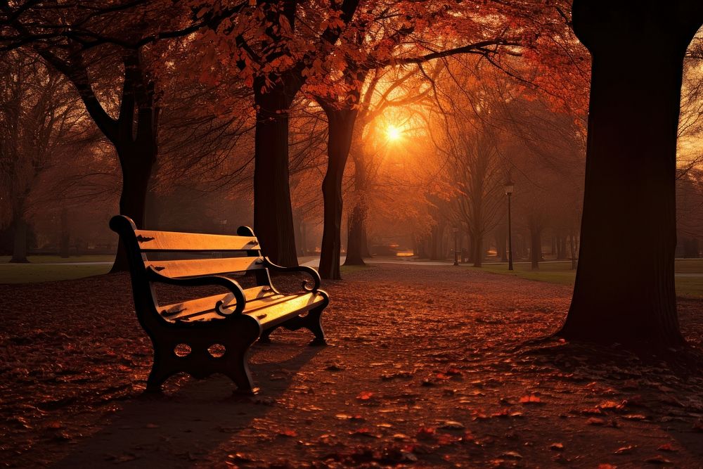 Photo of park outdoors autumn sunset.