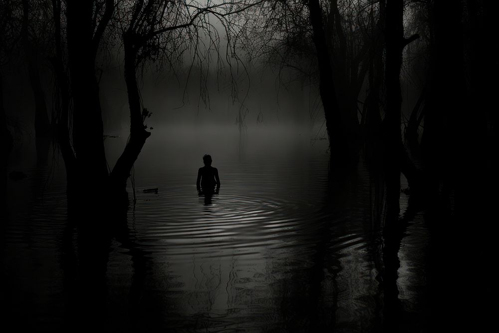 Pond night silhouette darkness.