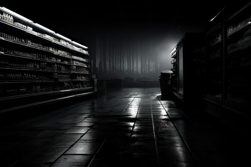 Supermarket night architecture darkness.