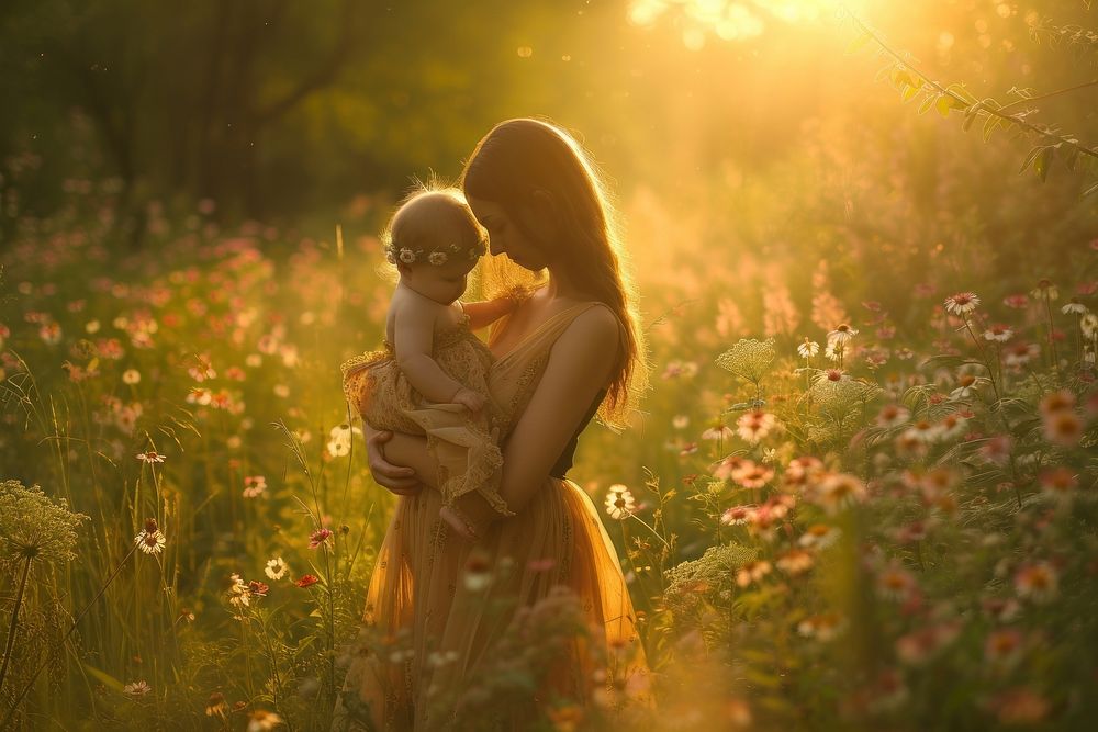 Motherhood photography sunlight portrait.