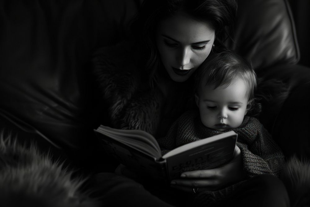 Toddler reading publication photography.